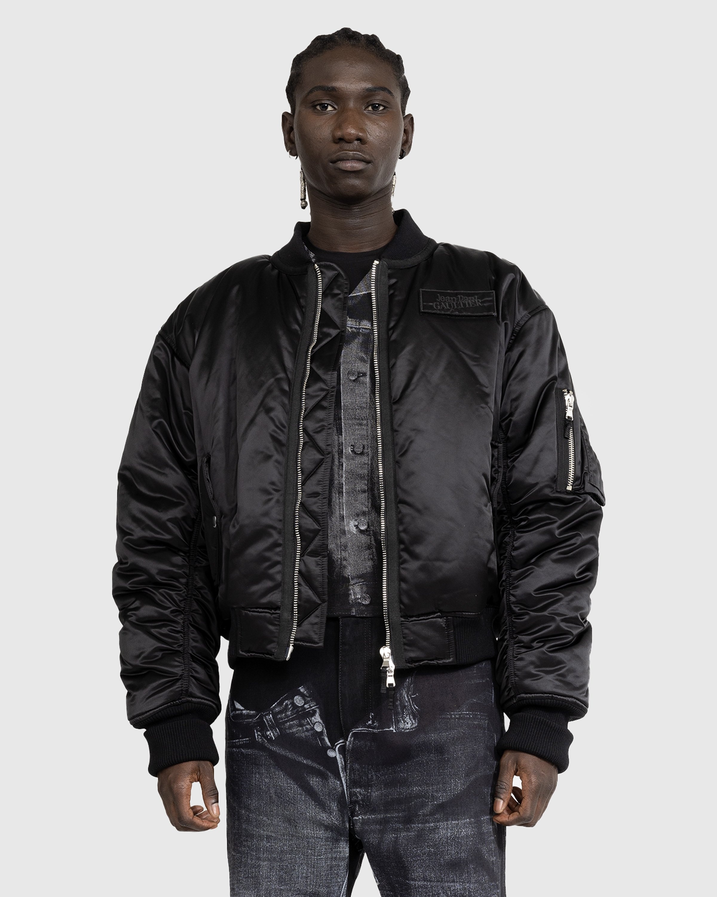 Jean Paul Gaultier Oversized Satin Bomber Jacket Black Grey